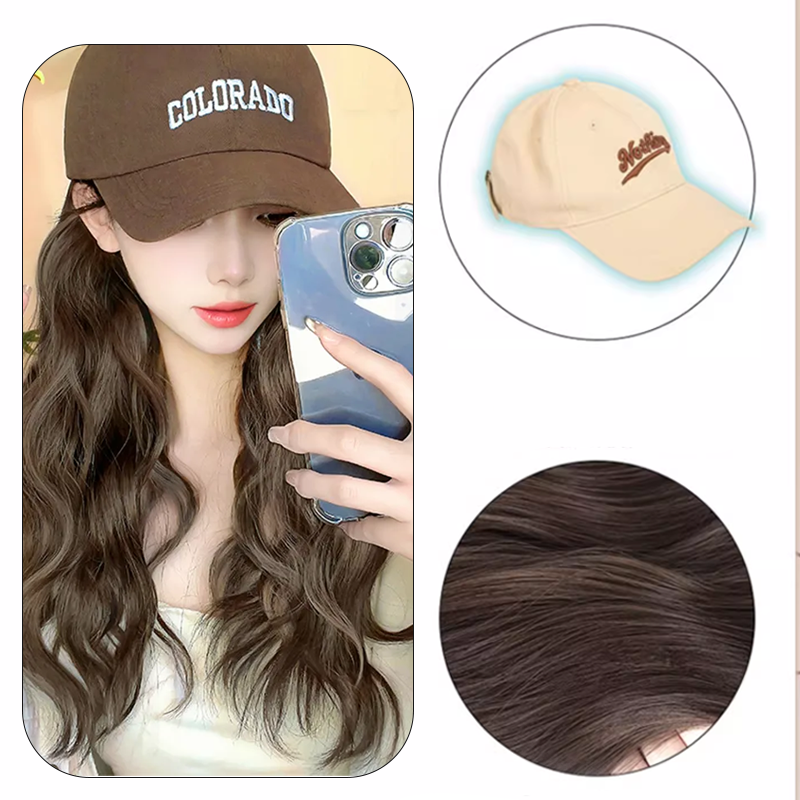 Long Straight Wavy Wig Hairstyle Extension Baseball Cap for Women