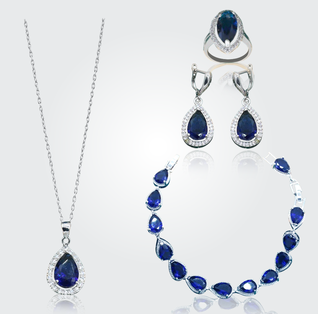 Christine Silver Hand - Crafted Gemstone Pendant Earring Bracelet & Ring Set For Women