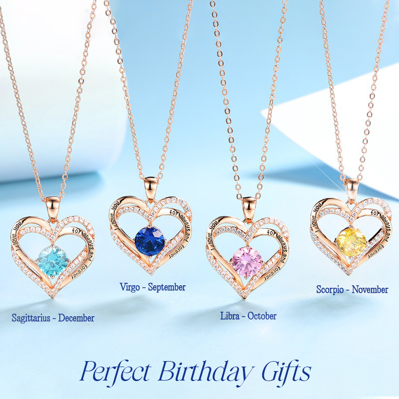 Germe Personalized 12 Birthstone Zirconia Gifts for Women's Forever Love Heart Pendant Necklace
