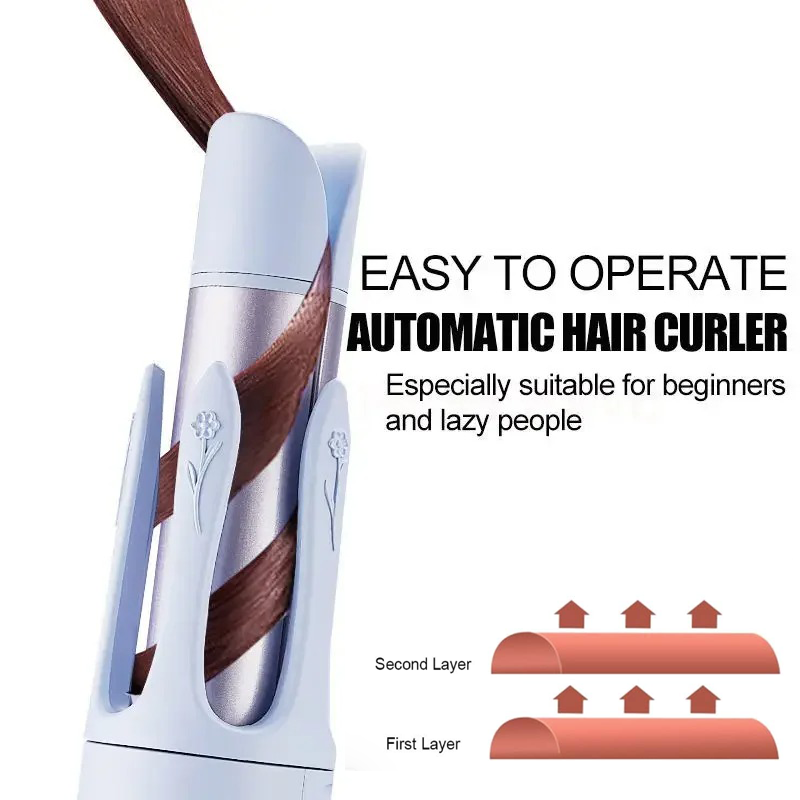 2-in-1 Automatic Hair Curler & Straightener 360° Rotating Wand for Medium & Long Hair Tangle-free Anti-Scald