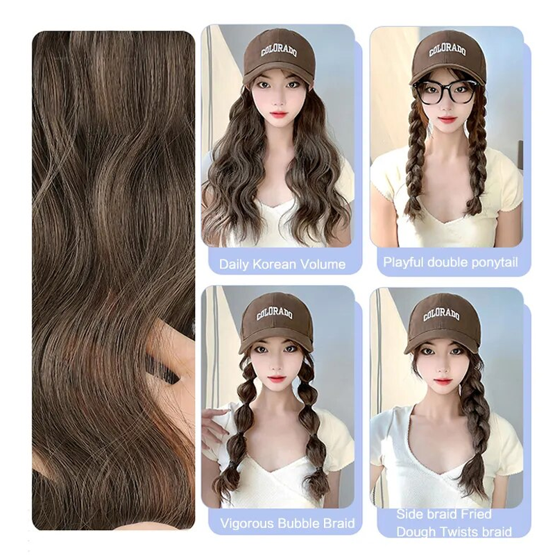 Long Straight Wavy Wig Hairstyle Extension Baseball Cap for Women