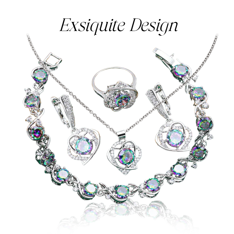 Rigel Silver Hand - Crafted Gemstone Pendant Earring Bracelet & Ring Set For Women