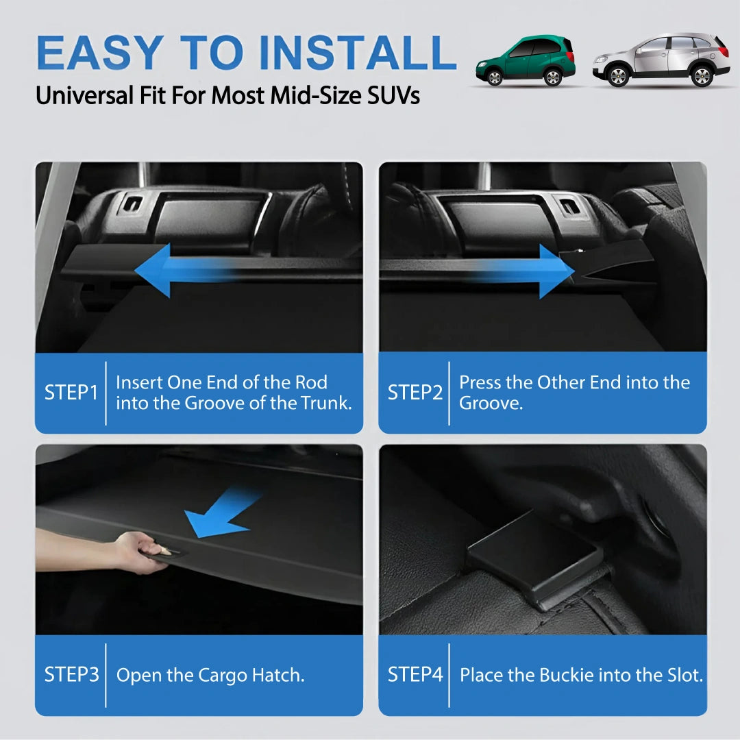 Universal Fit Rear Trunk Security Cover – Retractable Cargo Shade with Alloy Frame & PVC Material