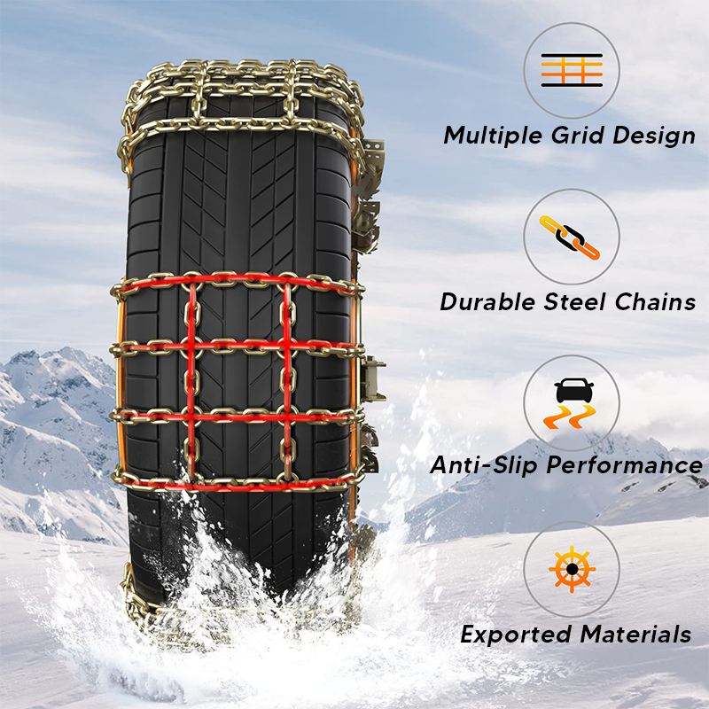 Snow Emergency Anti Slip Car Tire Chains with Thickened Steel for Truck SUV in Snow, Ice, Sand and Mud
