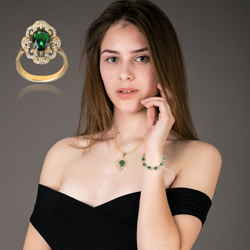 Aurora Gold Plated Hand - Crafted Gemstone Pendant Earring Bracelet & Ring Set For Women