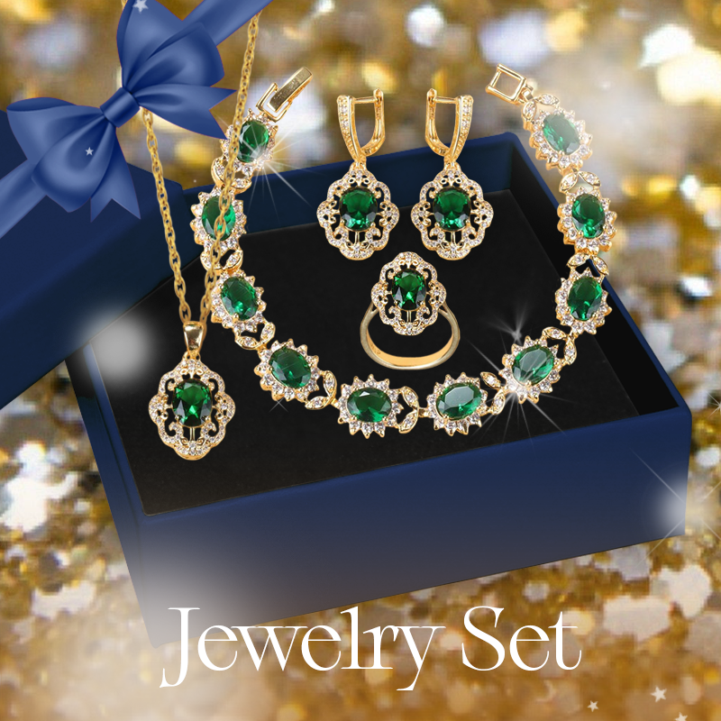 Aurora Gold Plated Hand - Crafted Gemstone Pendant Earring Bracelet & Ring Set For Women