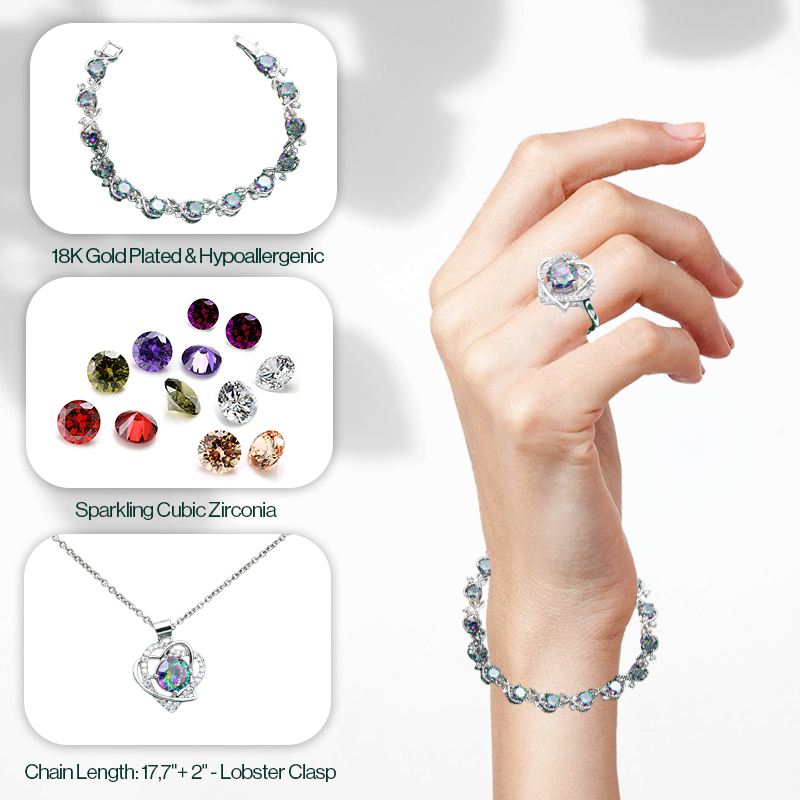 Rigel Silver Hand - Crafted Gemstone Pendant Earring Bracelet & Ring Set For Women