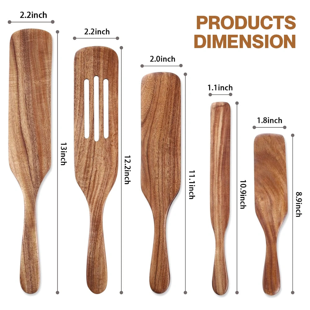 Wooden Spurtle & Spatula Set – Non-Stick, Perfect for Serving, Stirring, Flipping, Mixing & Scooping