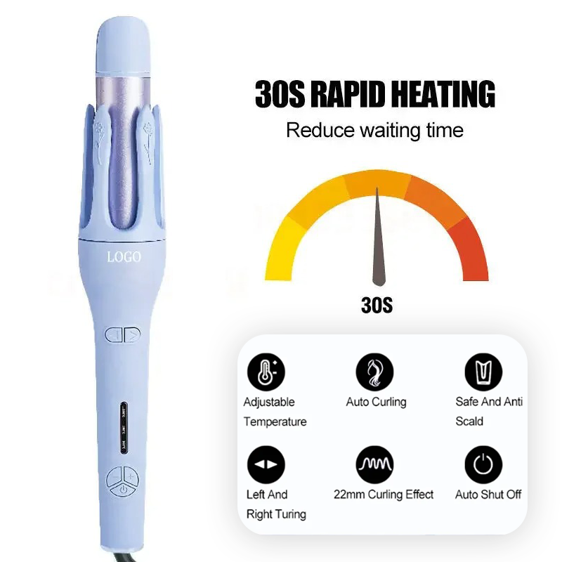 2-in-1 Automatic Hair Curler & Straightener 360° Rotating Wand for Medium & Long Hair Tangle-free Anti-Scald
