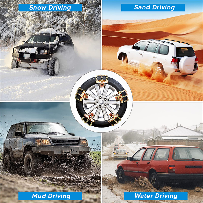 Snow Emergency Anti Slip Car Tire Chains with Thickened Steel for Truck SUV in Snow, Ice, Sand and Mud