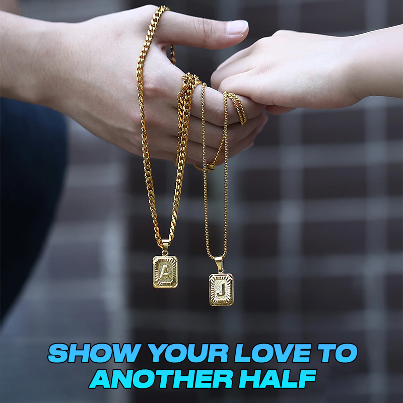 Unisex Necklace Customized 26 Letters Gold Plated Pendant Cuban Curb Chain