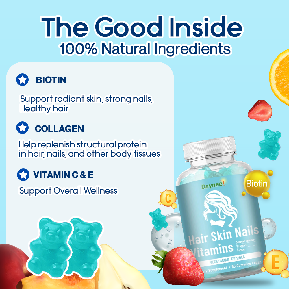 Daynee Hair Skin Nails Vitamins Gummies | Dietary Supplement for Collagen Replenishment and Hair/Nails/Skin Improvement