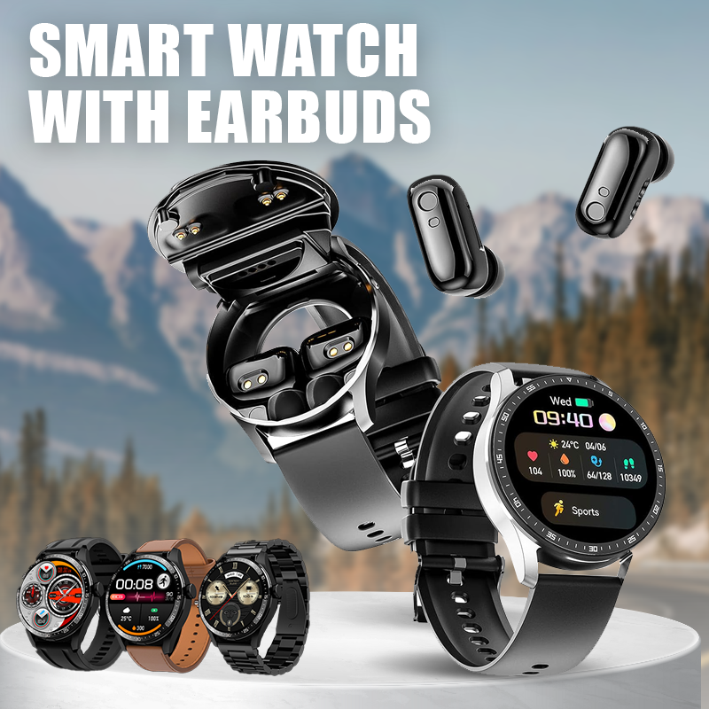 Unisex 2-in 1 Build-in Wireless Fitness Sports Smart Watch with Earbuds