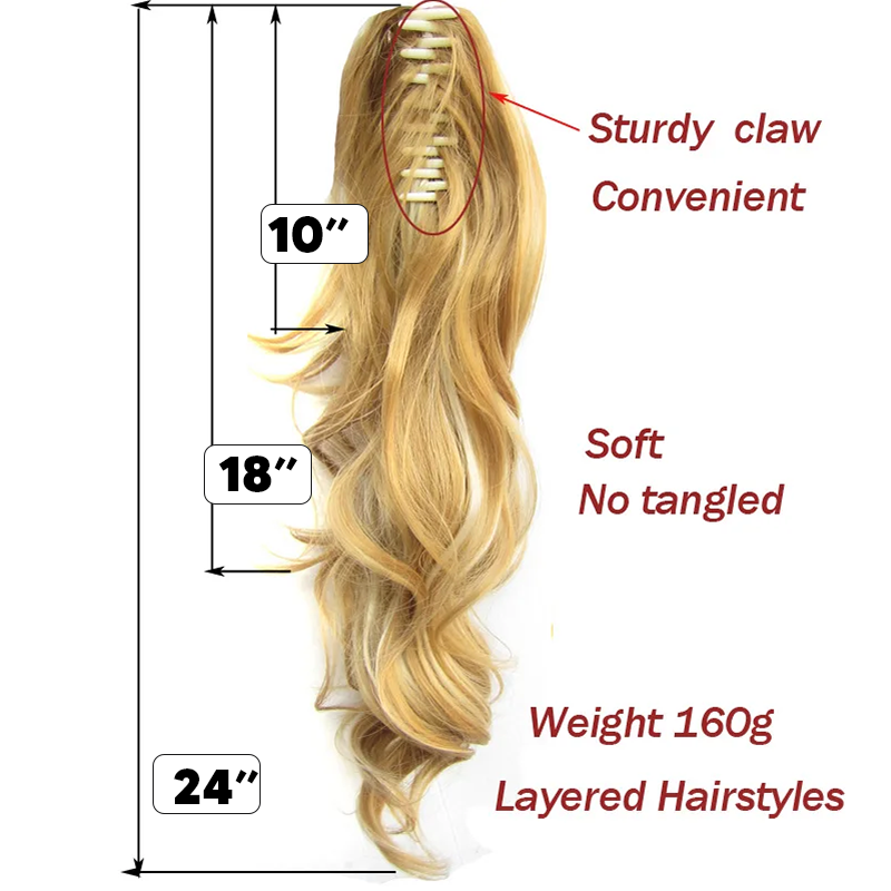 Synthetic Fiber Claw Clip Wavy Ponytail Hair Extensions for Women