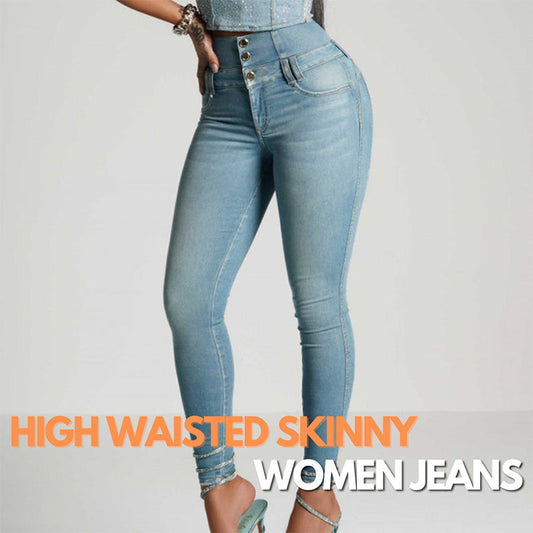 High-Waisted Back-Zip Butt-Lifting Tummy Skinny Women Jeans