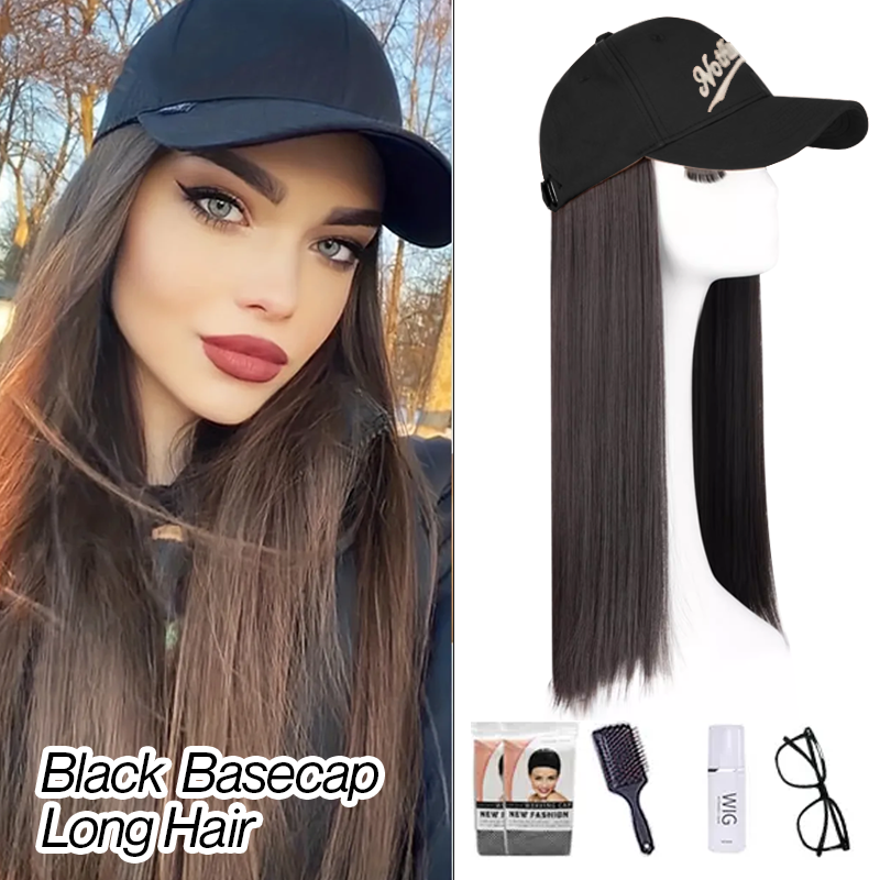Long Straight Wavy Wig Hairstyle Extension Baseball Cap for Women