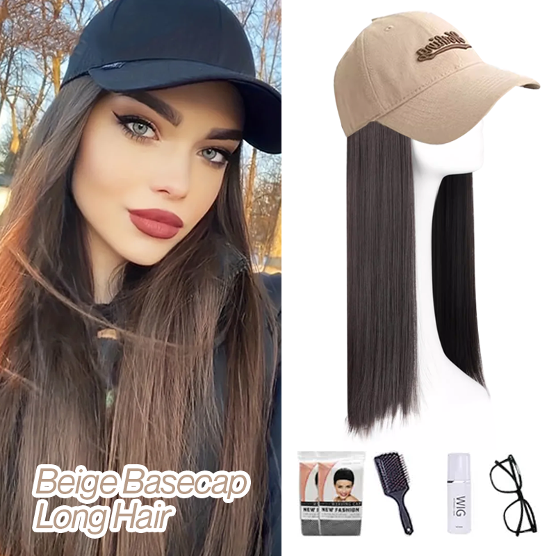 Long Straight Wavy Wig Hairstyle Extension Baseball Cap for Women