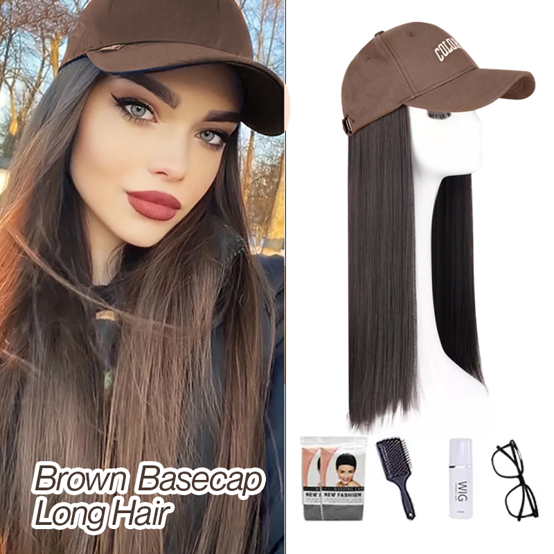 Long Straight Wavy Wig Hairstyle Extension Baseball Cap for Women