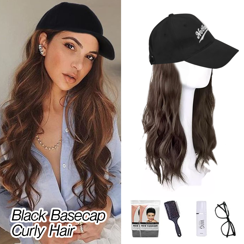 Long Straight Wavy Wig Hairstyle Extension Baseball Cap for Women
