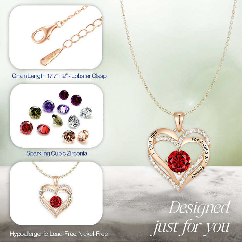 Germe Personalized 12 Birthstone Zirconia Gifts for Women's Forever Love Heart Pendant Necklace