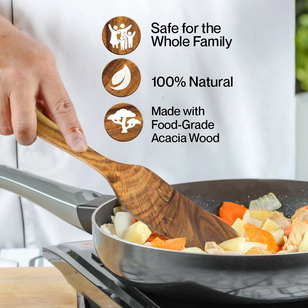 Wooden Spurtle & Spatula Set – Non-Stick, Perfect for Serving, Stirring, Flipping, Mixing & Scooping