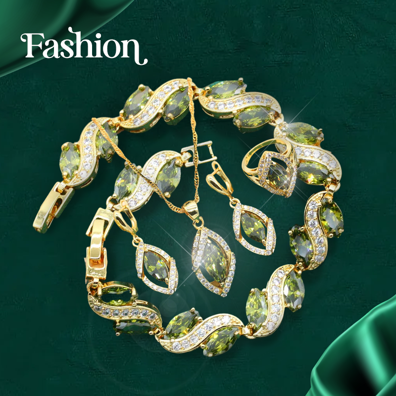 Stella 18K Yellow Gold Green Peridot Pendant & Earrings Set For Women