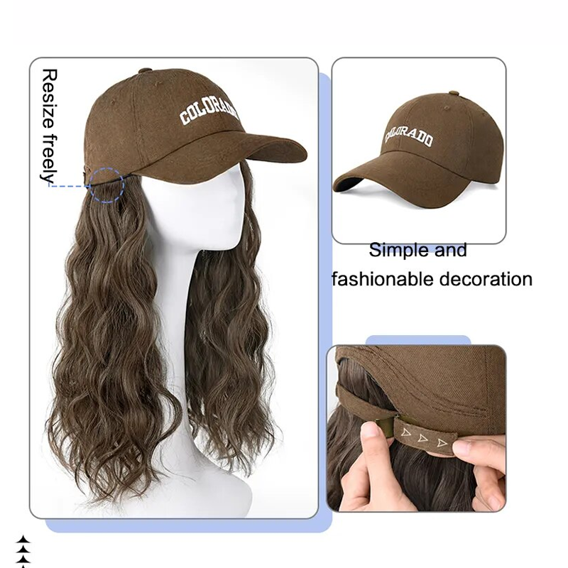 Long Straight Wavy Wig Hairstyle Extension Baseball Cap for Women