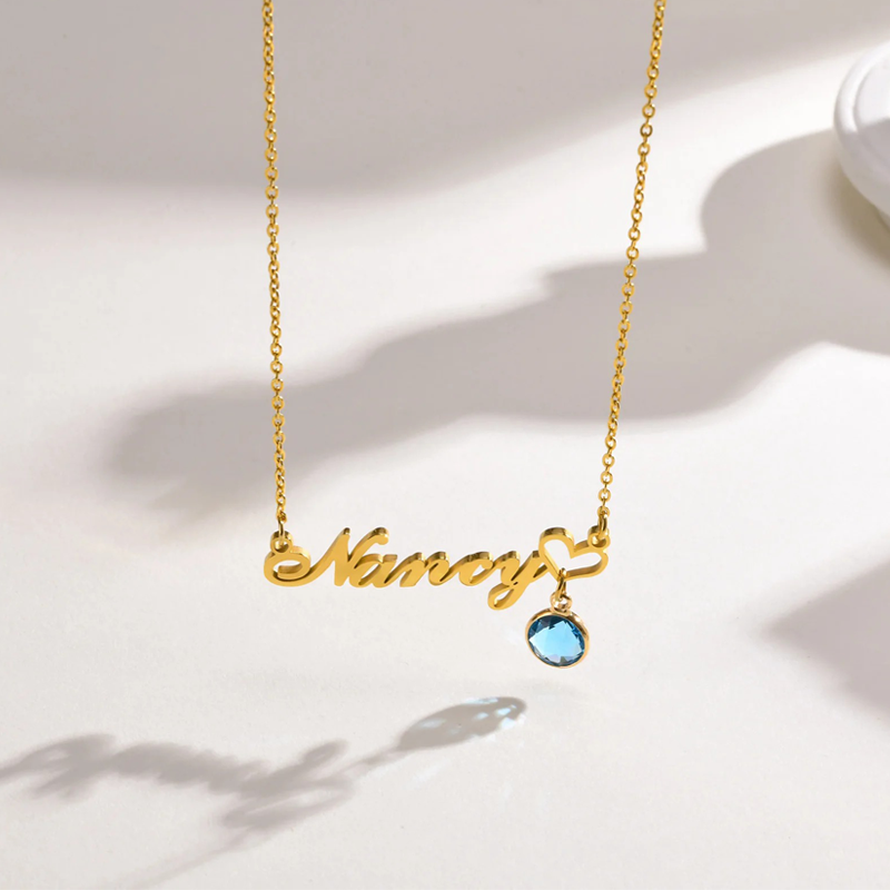 Womens Name Necklaces Pendant With Birthstone, Customized Any Name,Personalized Birthday Gift