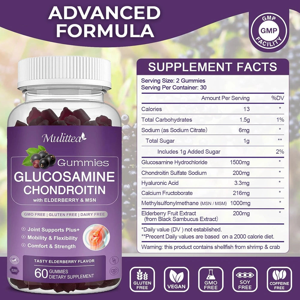 Glucosamine Chondroitin Gummies - Extra Strength Joint Support Supplement for Natural Joint, Antioxidant Immune Support