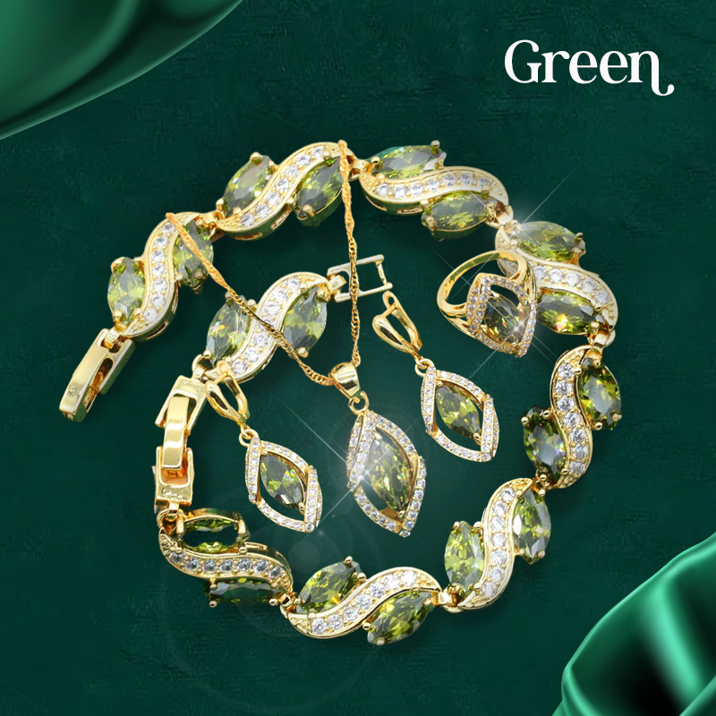 Stella 18K Yellow Gold Green Peridot Pendant & Earrings Set For Women