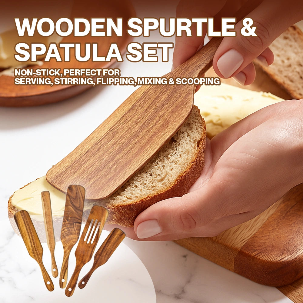 Wooden Spurtle & Spatula Set – Non-Stick, Perfect for Serving, Stirring, Flipping, Mixing & Scooping