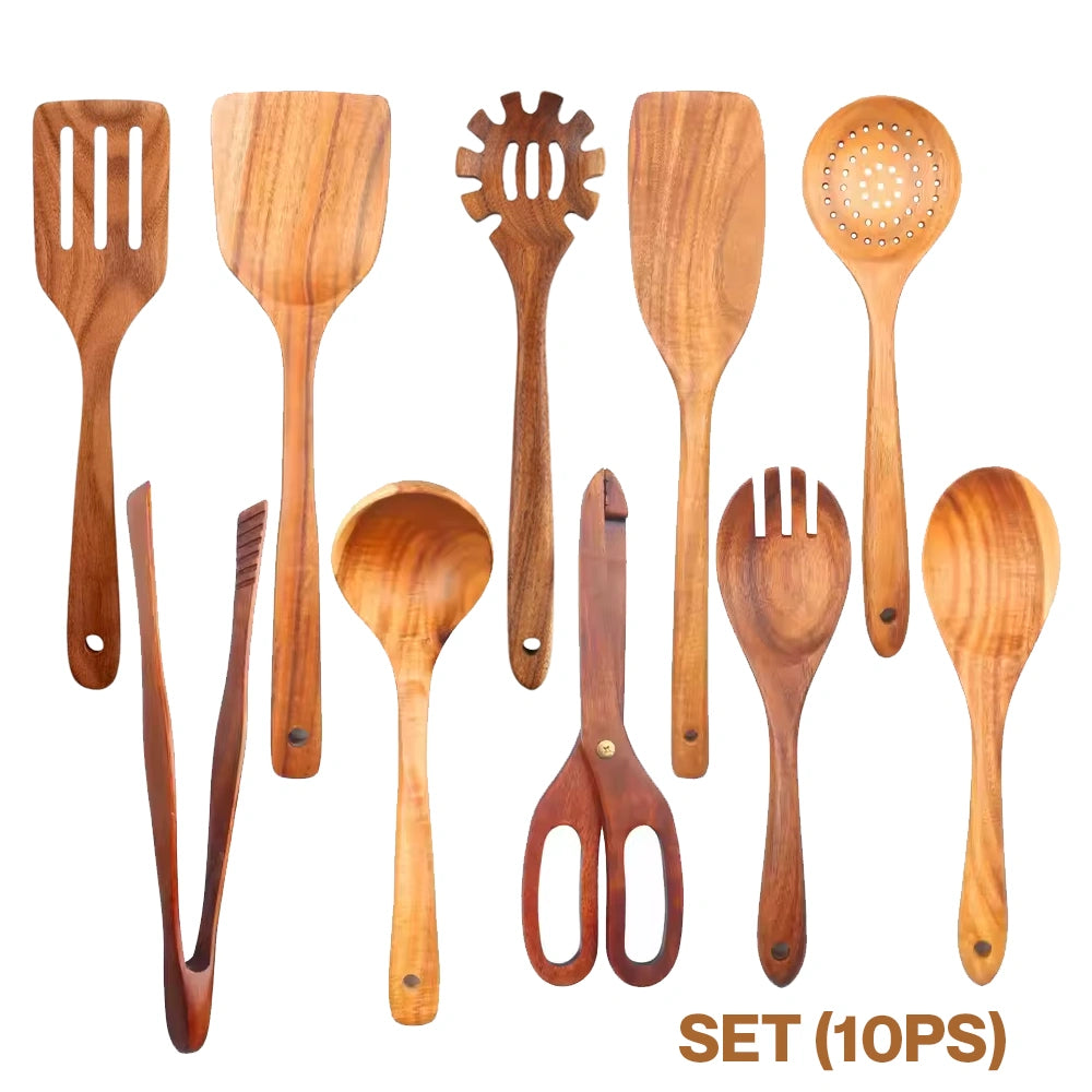 Wooden Spurtle & Spatula Set – Non-Stick, Perfect for Serving, Stirring, Flipping, Mixing & Scooping