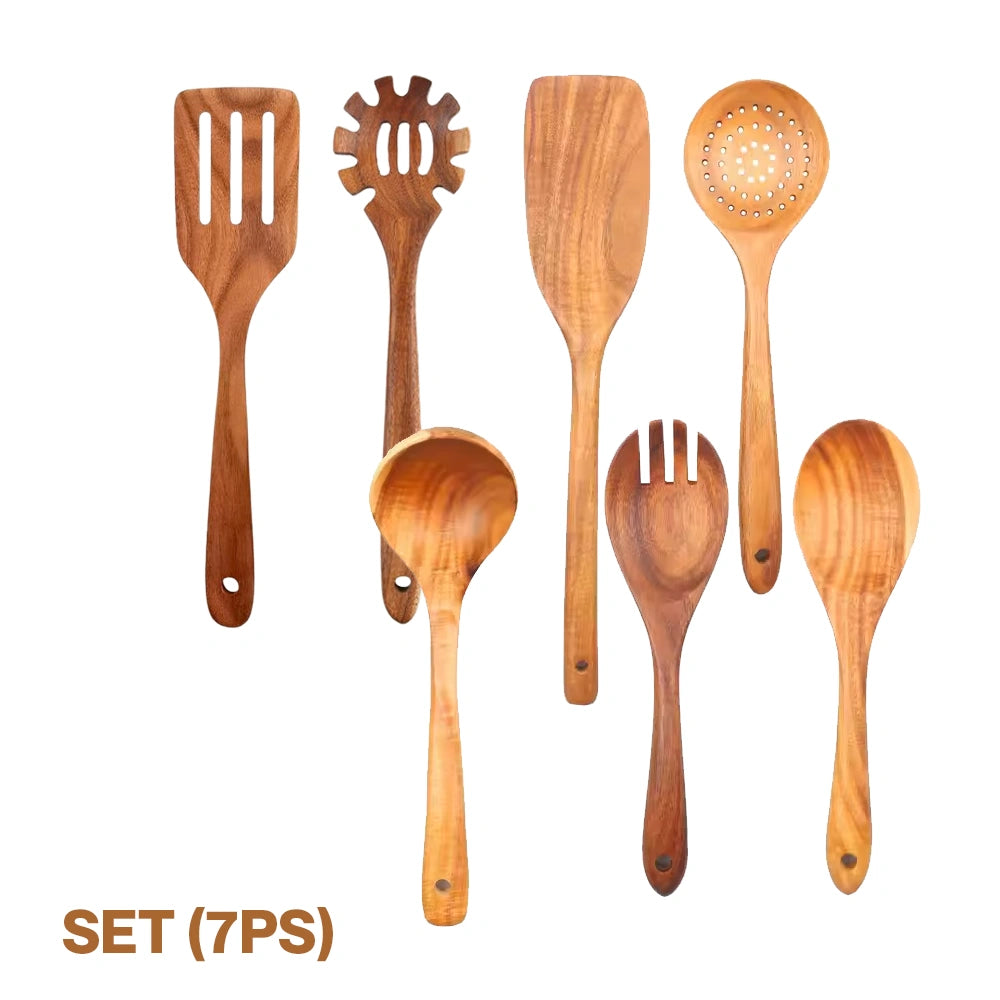 Wooden Spurtle & Spatula Set – Non-Stick, Perfect for Serving, Stirring, Flipping, Mixing & Scooping
