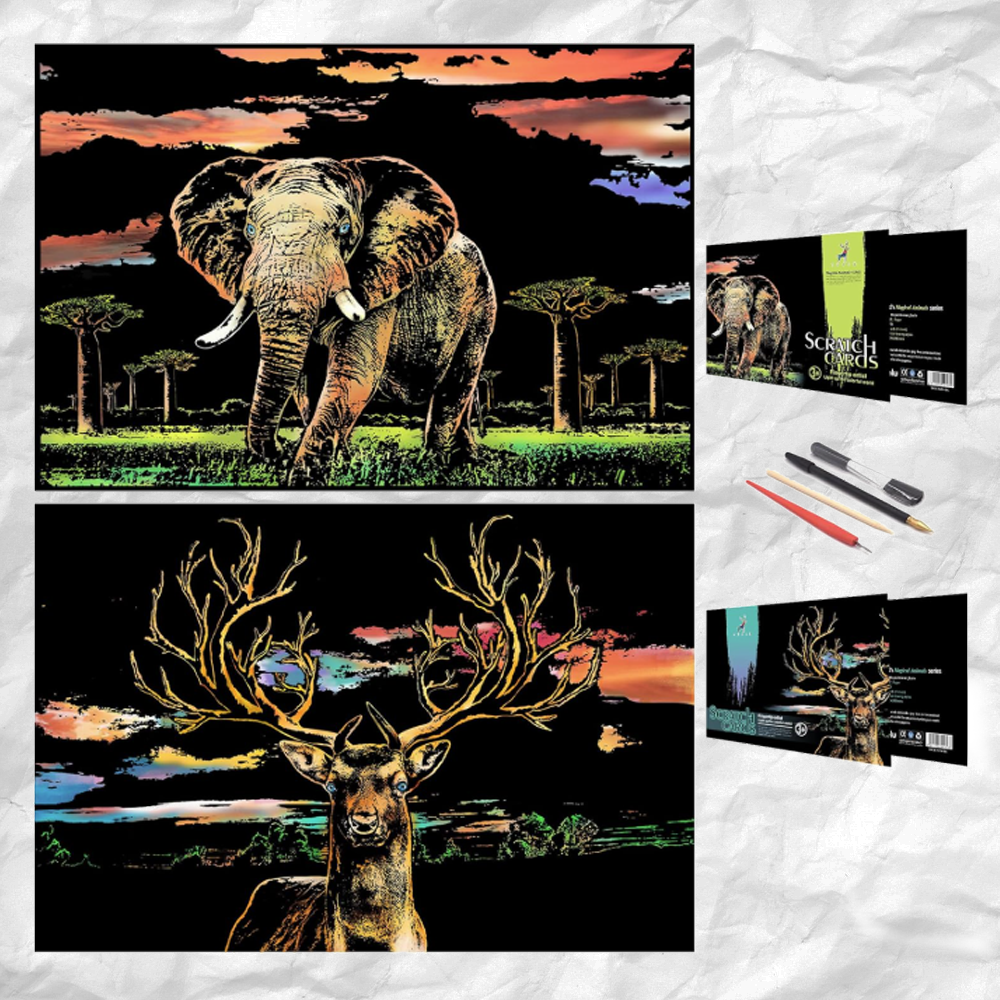 Scratch Art Painting Kits for Adults & Kids, Rainbow Painting Sketch Night View Scratchboard