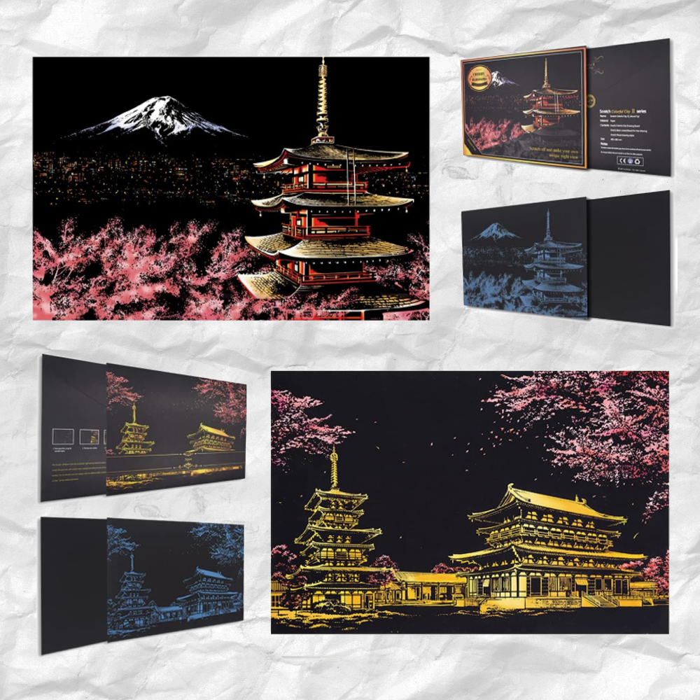 Scratch Art Painting Kits for Adults & Kids, Rainbow Painting Sketch Night View Scratchboard