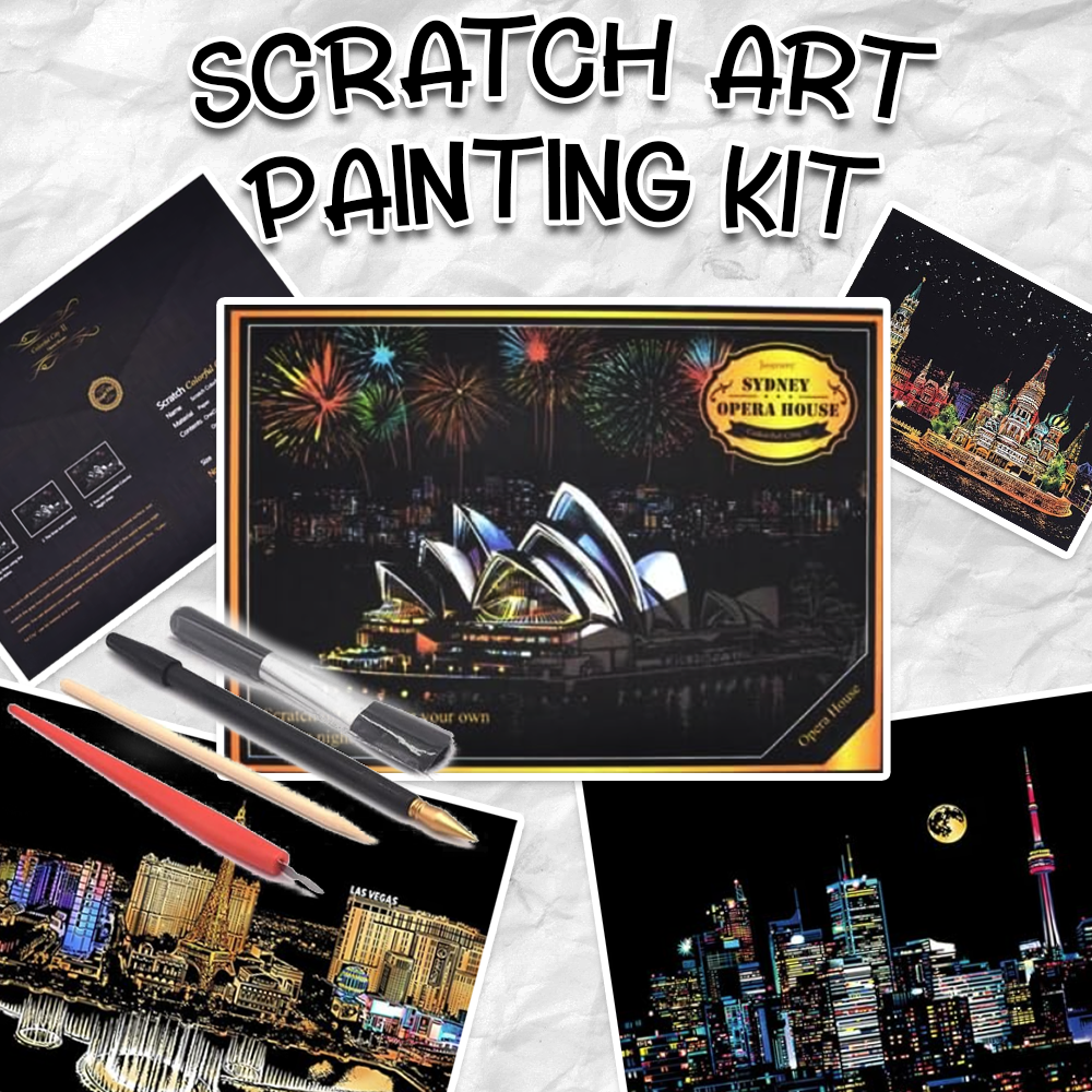 Scratch Art Painting Kits for Adults & Kids, Rainbow Painting Sketch Night View Scratchboard