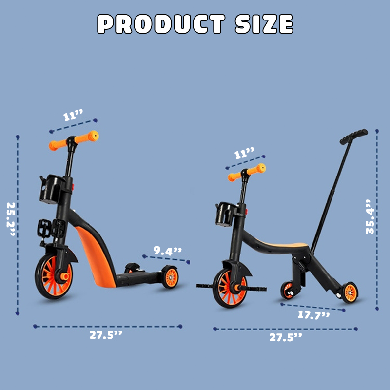 4 In 1 Kids Convertible Scooter/Tricycle/Balance Bike