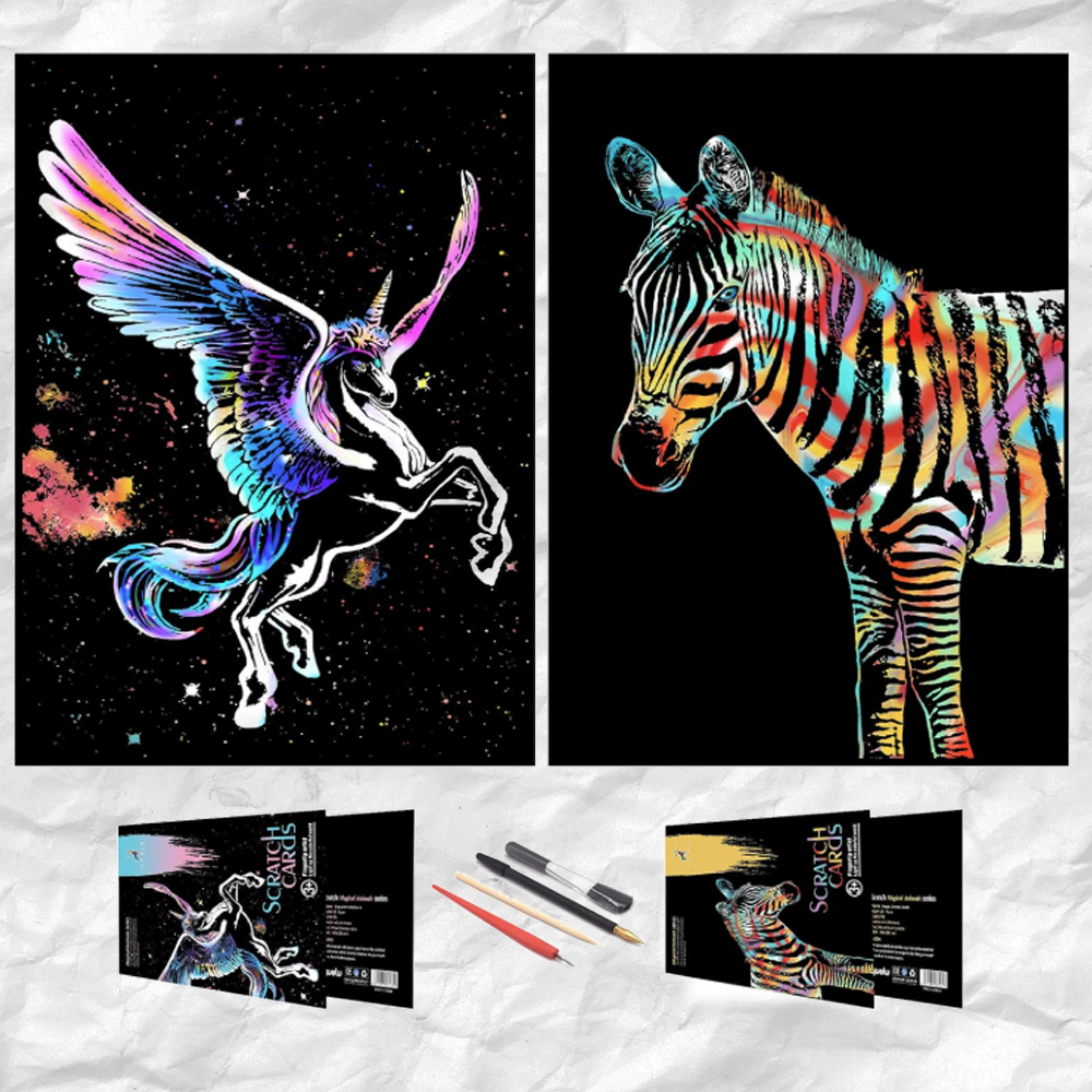 Scratch Art Painting Kits for Adults & Kids, Rainbow Painting Sketch Night View Scratchboard