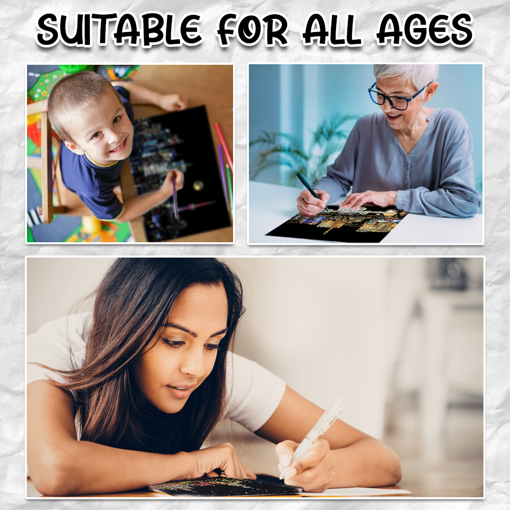 Scratch Art Painting Kits for Adults & Kids, Rainbow Painting Sketch Night View Scratchboard