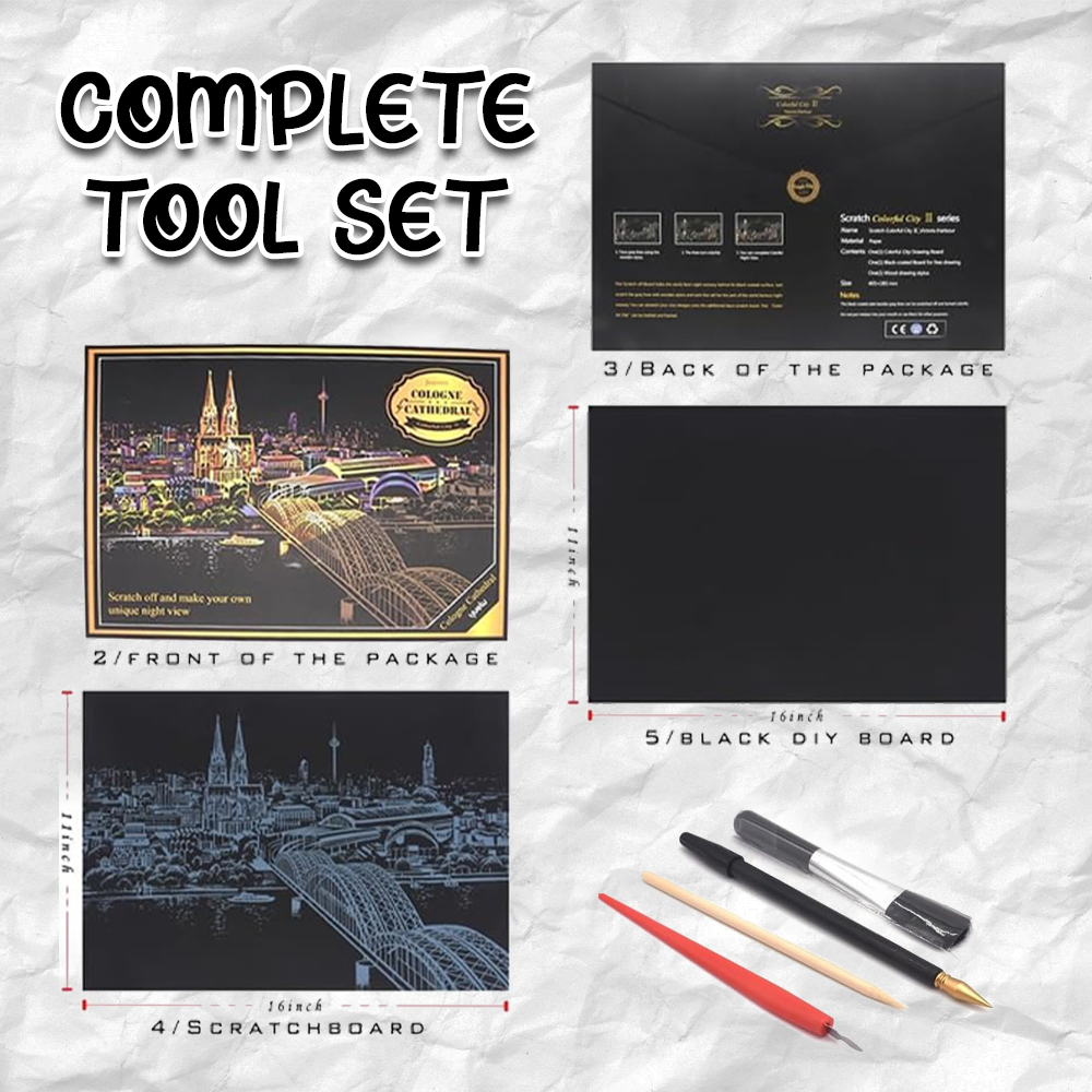 Scratch Art Painting Kits for Adults & Kids, Rainbow Painting Sketch Night View Scratchboard