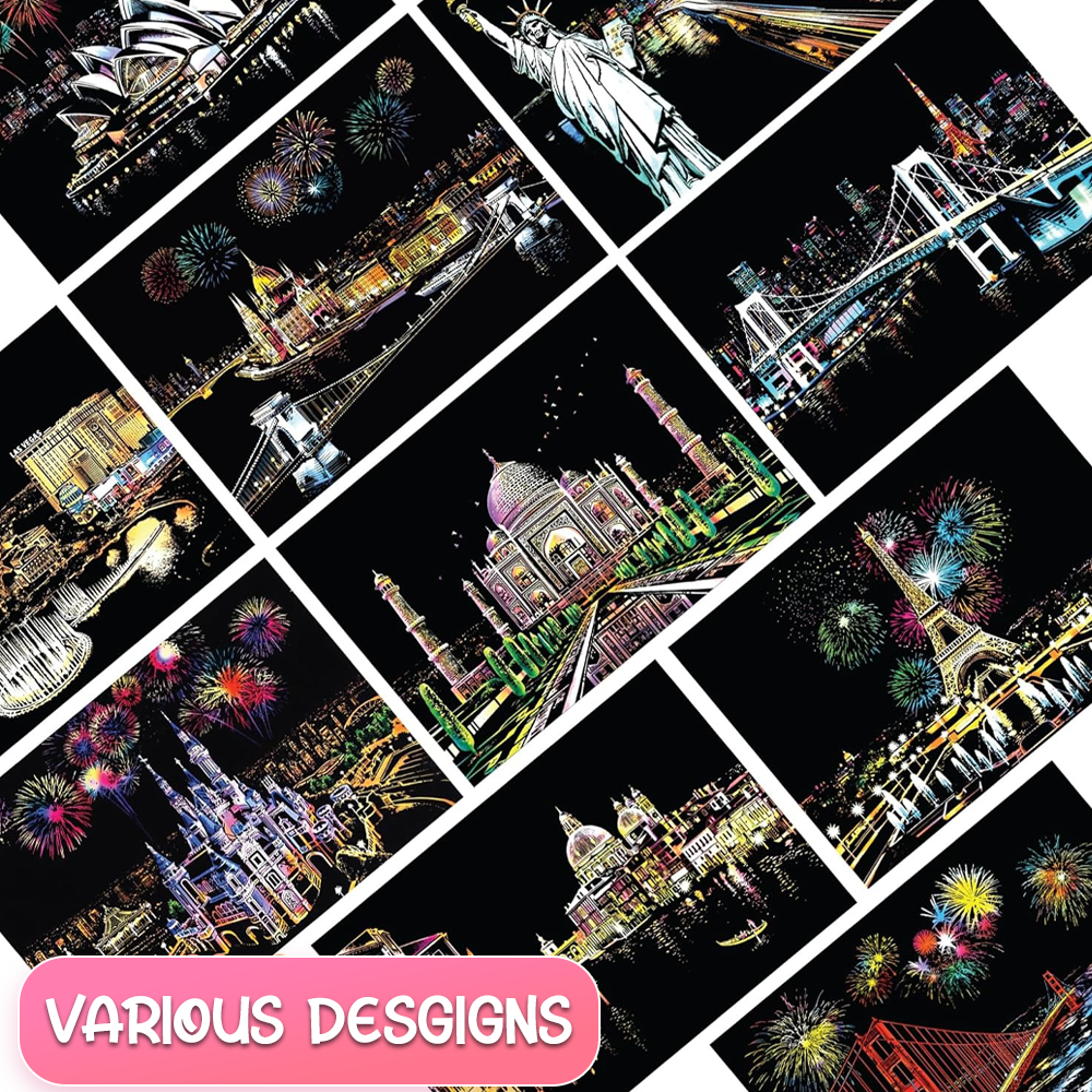 Scratch Art Painting Kits for Adults & Kids, Rainbow Painting Sketch Night View Scratchboard