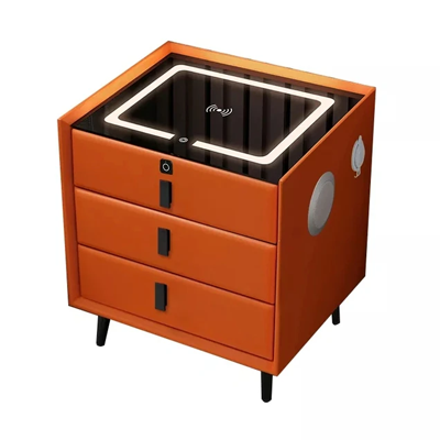 Wood Smart Bedside Table Simple USB LED Nightstand Bedroom