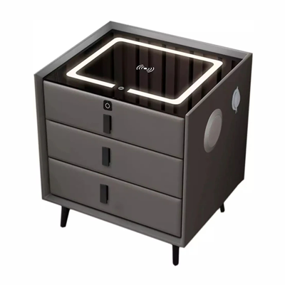 Wood Smart Bedside Table Simple USB LED Nightstand Bedroom