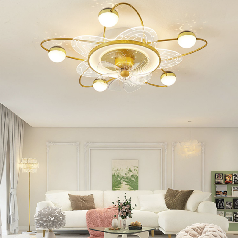 Starry Sky Ceiling Living Room Fan Ceiling Light Simple Modern Movable Head Electric