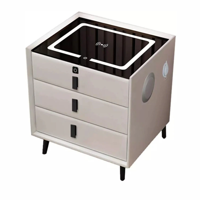 Wood Smart Bedside Table Simple USB LED Nightstand Bedroom