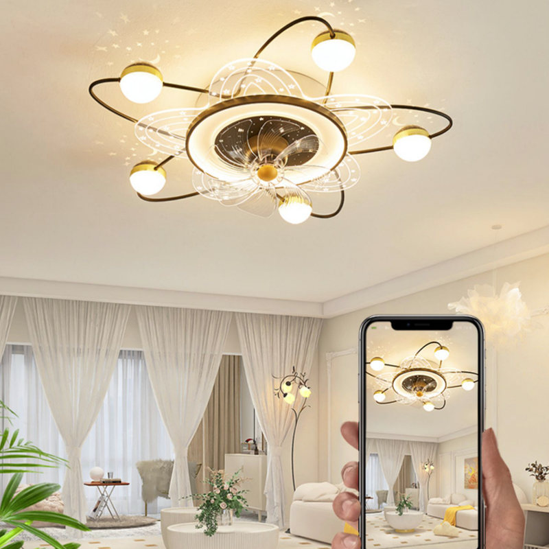 Starry Sky Ceiling Living Room Fan Ceiling Light Simple Modern Movable Head Electric
