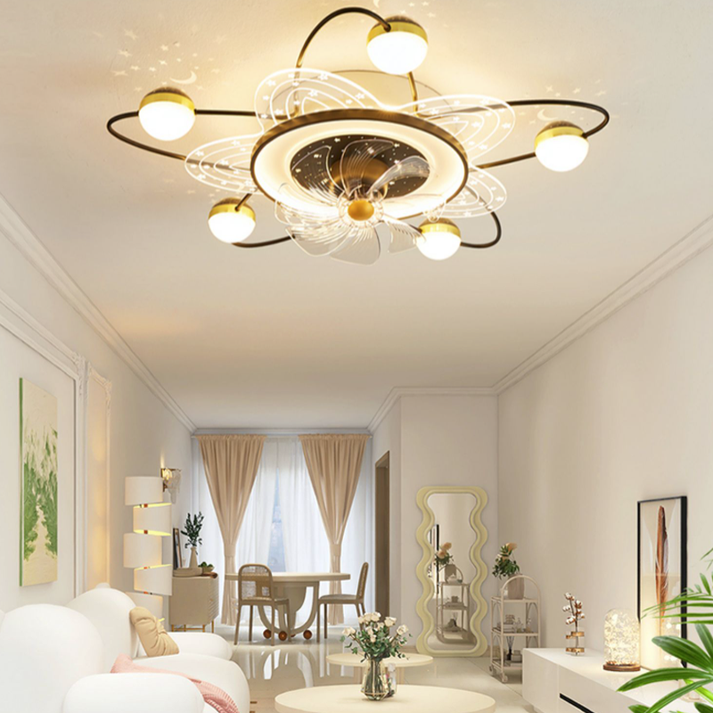 Starry Sky Ceiling Living Room Fan Ceiling Light Simple Modern Movable Head Electric