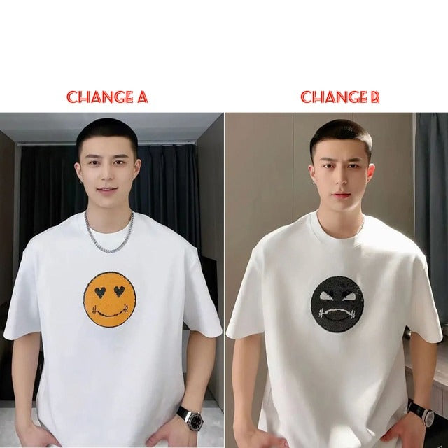 Reversible Smiling Angry Face Unisex Cotton T-Shirt For Men And Women