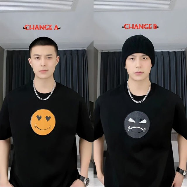 Reversible Smiling Angry Face Unisex Cotton T-Shirt For Men And Women