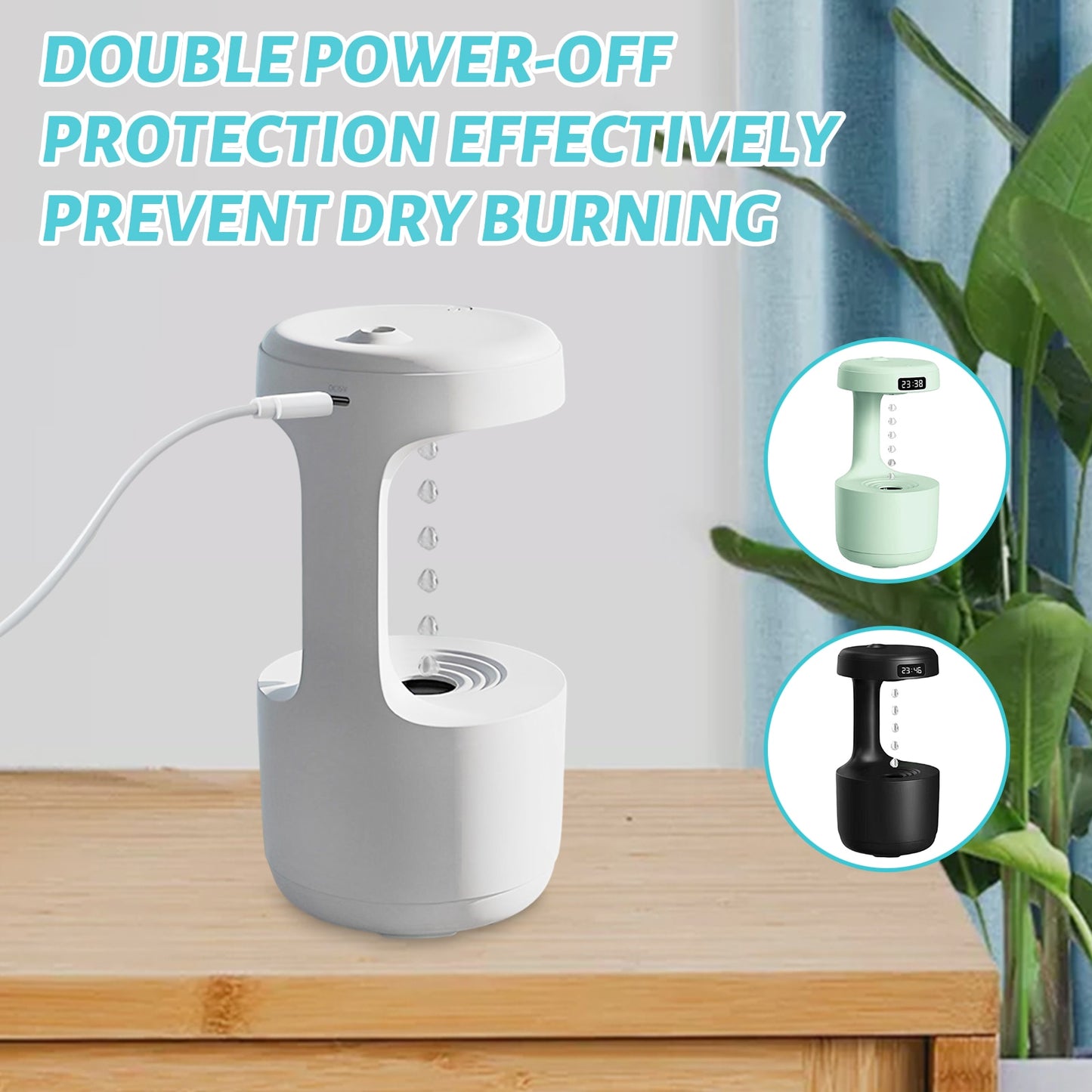 Anti-Gravity Water Droplets Air Humidifier Cool Mist Maker Fogger with LED Display